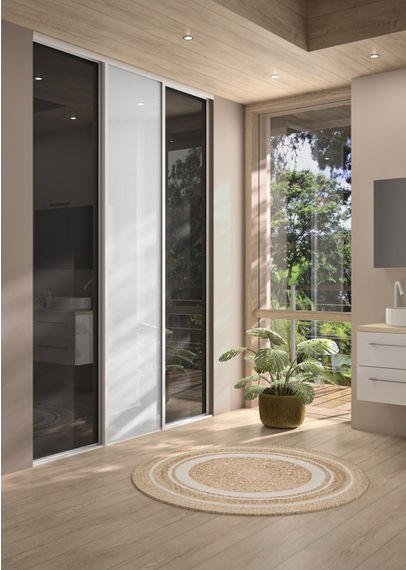 Porte Diva 
Verre Laqué Blanc Brillant et Anthracite Authentic Brillant - Profil Bahia Laqué Blanc.